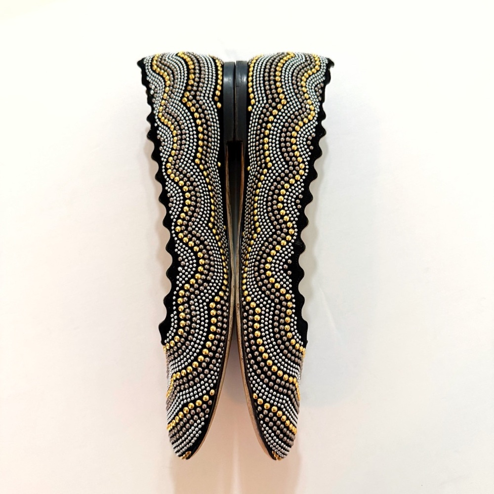 CHLOE LAUREN SILVER GOLD BLACK STUDDED BALLET FLATS - Picture 4 of 10